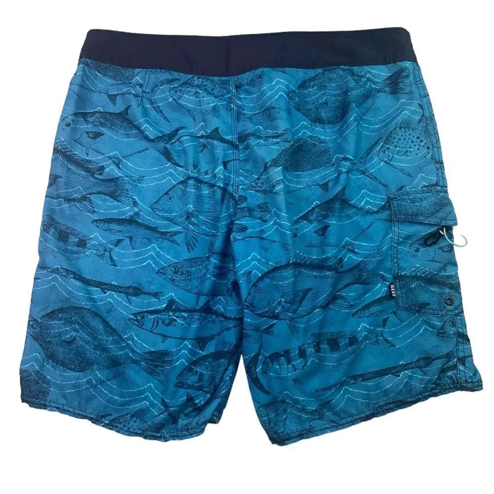Reef Men’s Sz 38 Blue Fish Water Boardshorts To Trip On Hybrid Swim Shorts